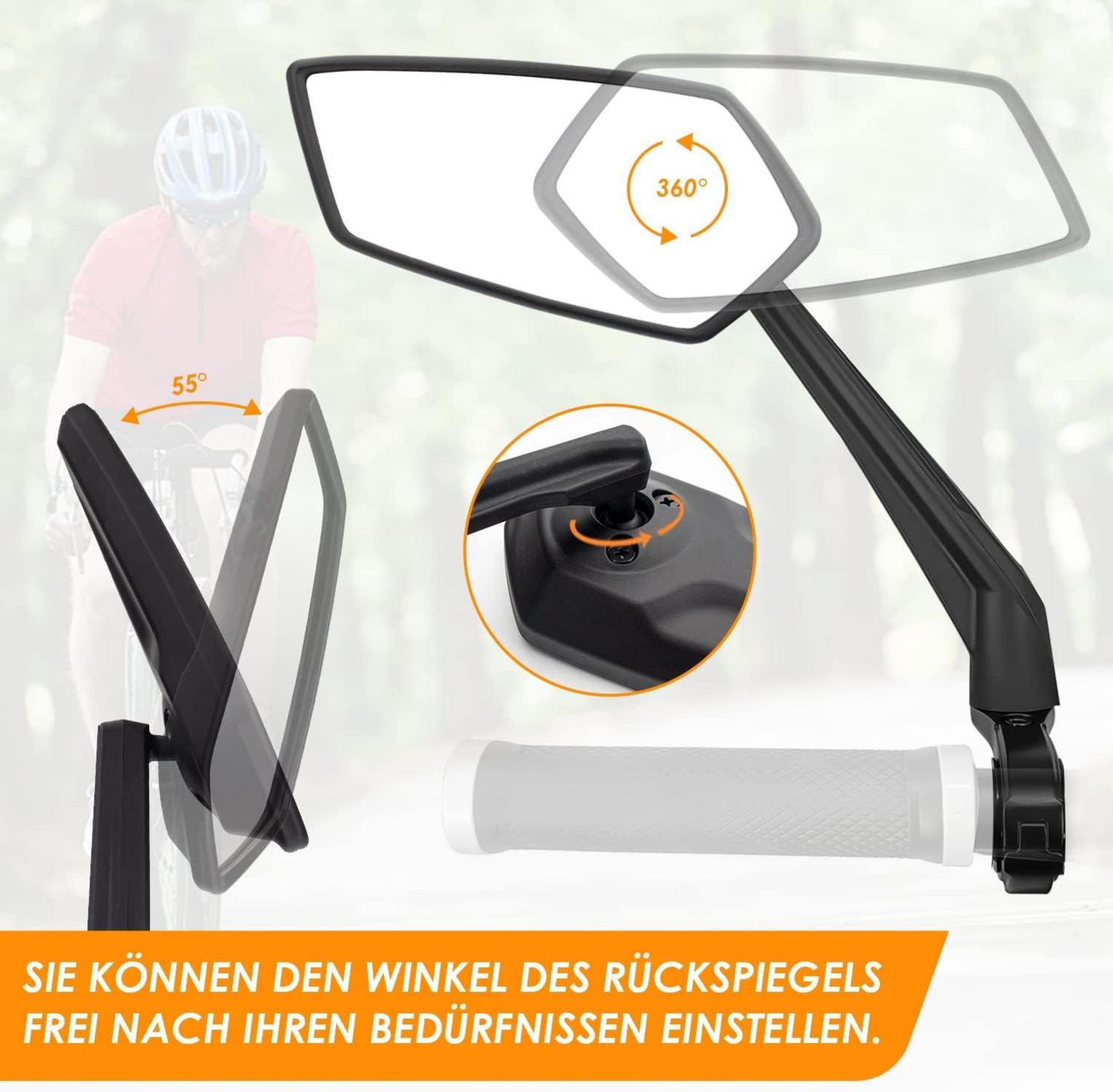 Fahrradspiegel HD Große Spiegelfläche Echtglas für Lenker