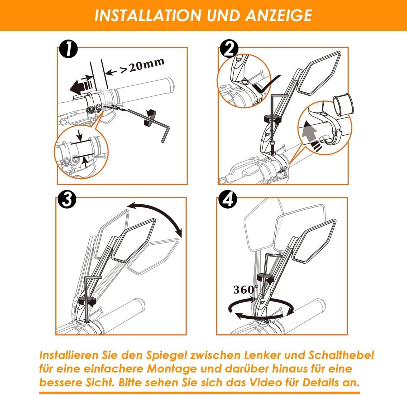 Fahrradspiegel Arkham HD Extra Groß Schlagfestes Echtglas 21-25.4mm