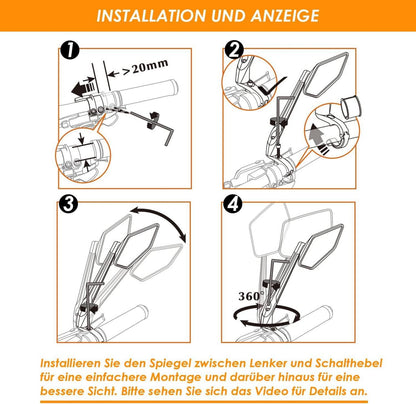 Fahrradspiegel Arkham HD Extra Groß Schlagfestes Echtglas 21-25.4mm