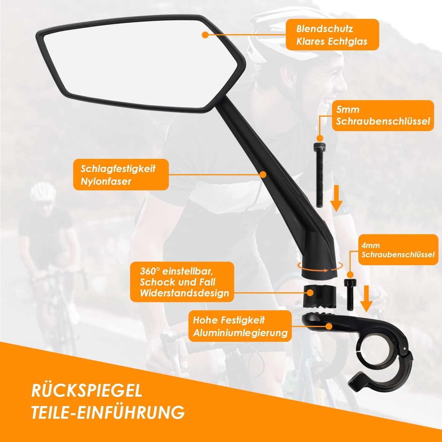 Fahrradspiegel HD Große Spiegelfläche Echtglas E-Bike