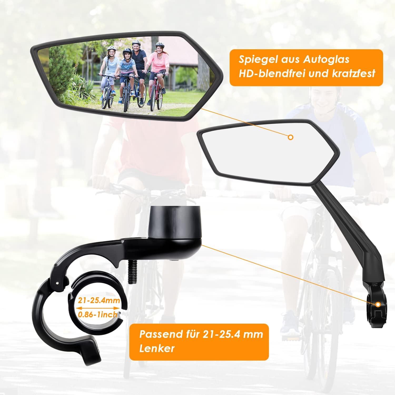Fahrradspiegel HD Echtglas Schlagfest 2 Stück E-Bike Rückspiegel