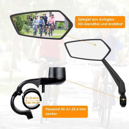 Fahrradspiegel HD Echtglas Schlagfest 2 Stück E-Bike Rückspiegel