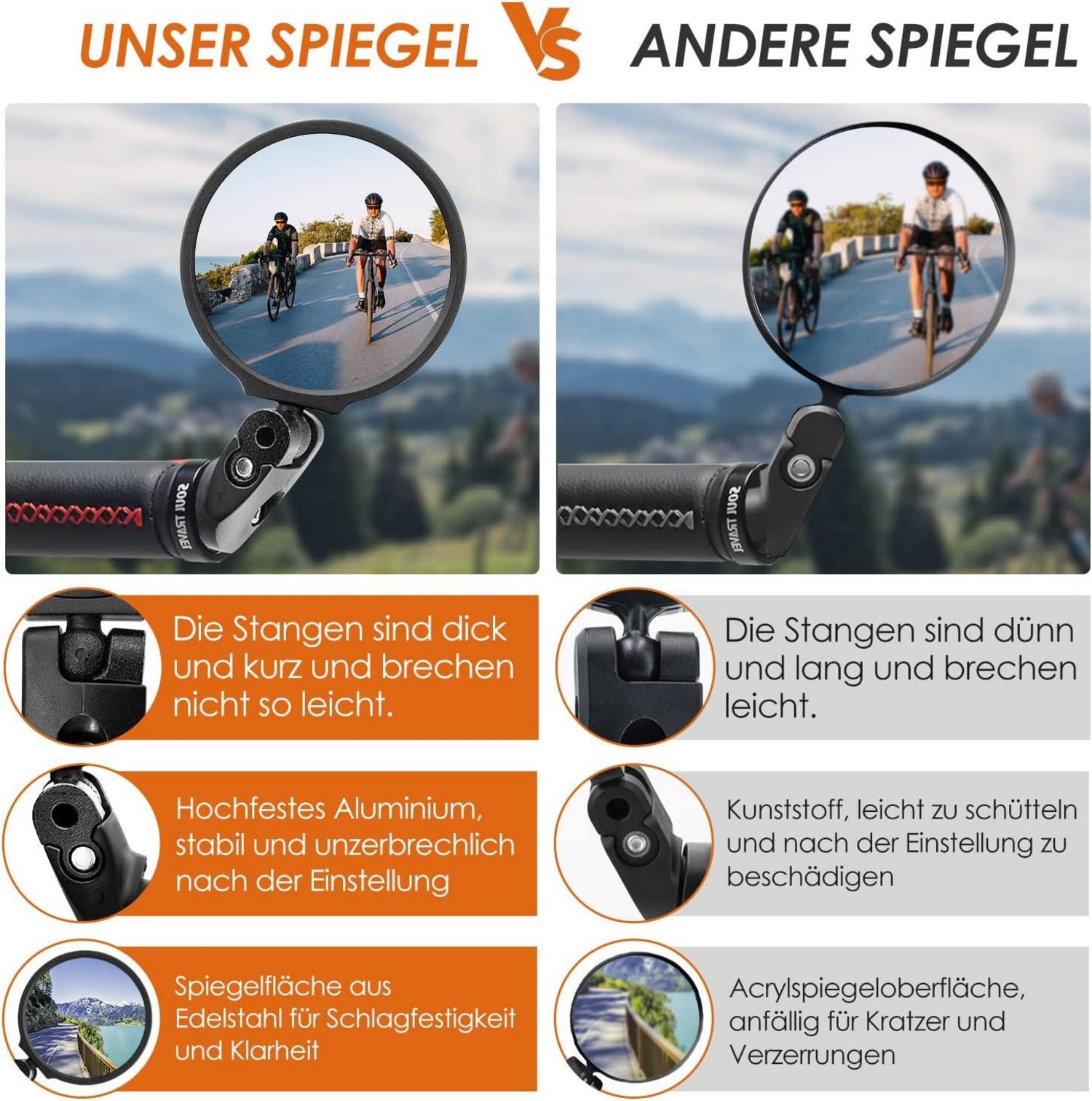 Fahrradspiegel HD Glas Konvexe Linse 2PCS Sicherheit E-bike