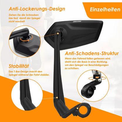 Fahrradspiegel HD Extra Große Spiegelfläche Echtglas für Links Lenker 21-25.4mm