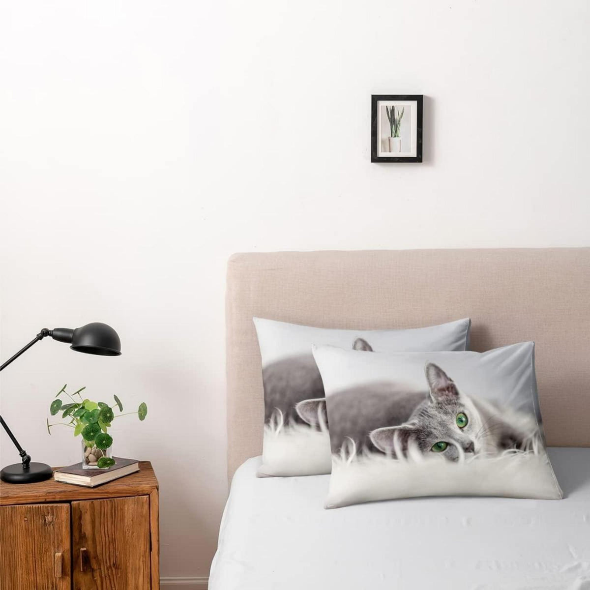 Katzen Bettwäsche Set 135x200 blau weiß 4tlg. Mikrofaser