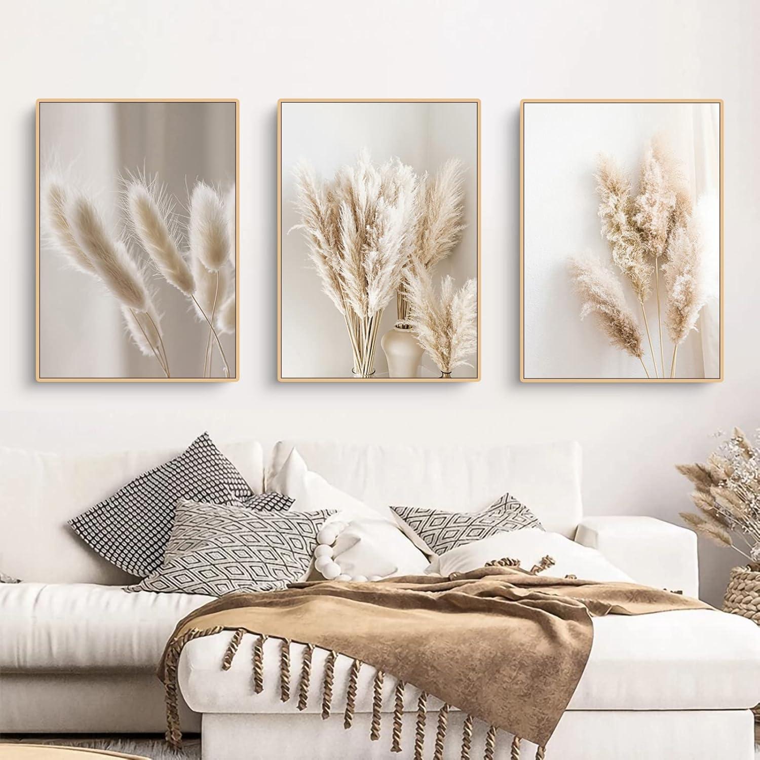 Trayosin 3er Premium Poster Set Boho Pampasgras Bilder Beige