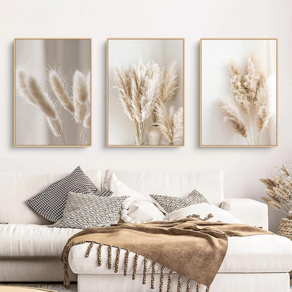 Trayosin 3er Premium Poster Set Boho Pampasgras Bilder Beige
