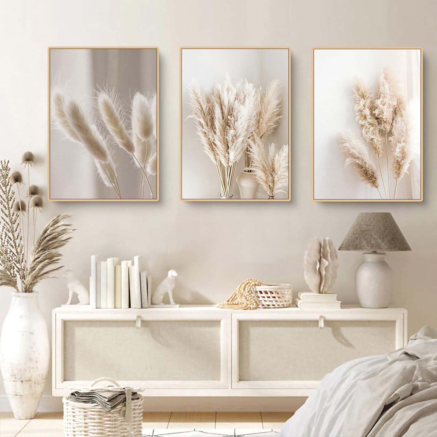 3er Poster Set Schilf Natur Leinwandbilder Boho Pampasgras Wandbilder