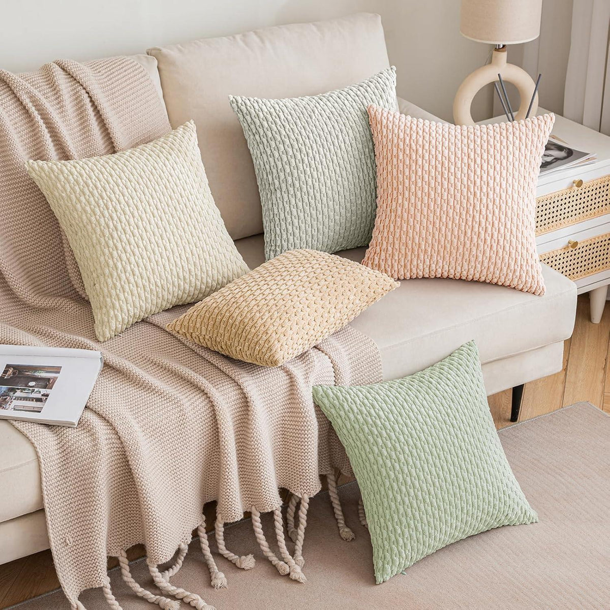 EMEMA Kordsamt Kissenbezüge 40x40 cm 2er Set Off-White Weicher Zierkissenbezug