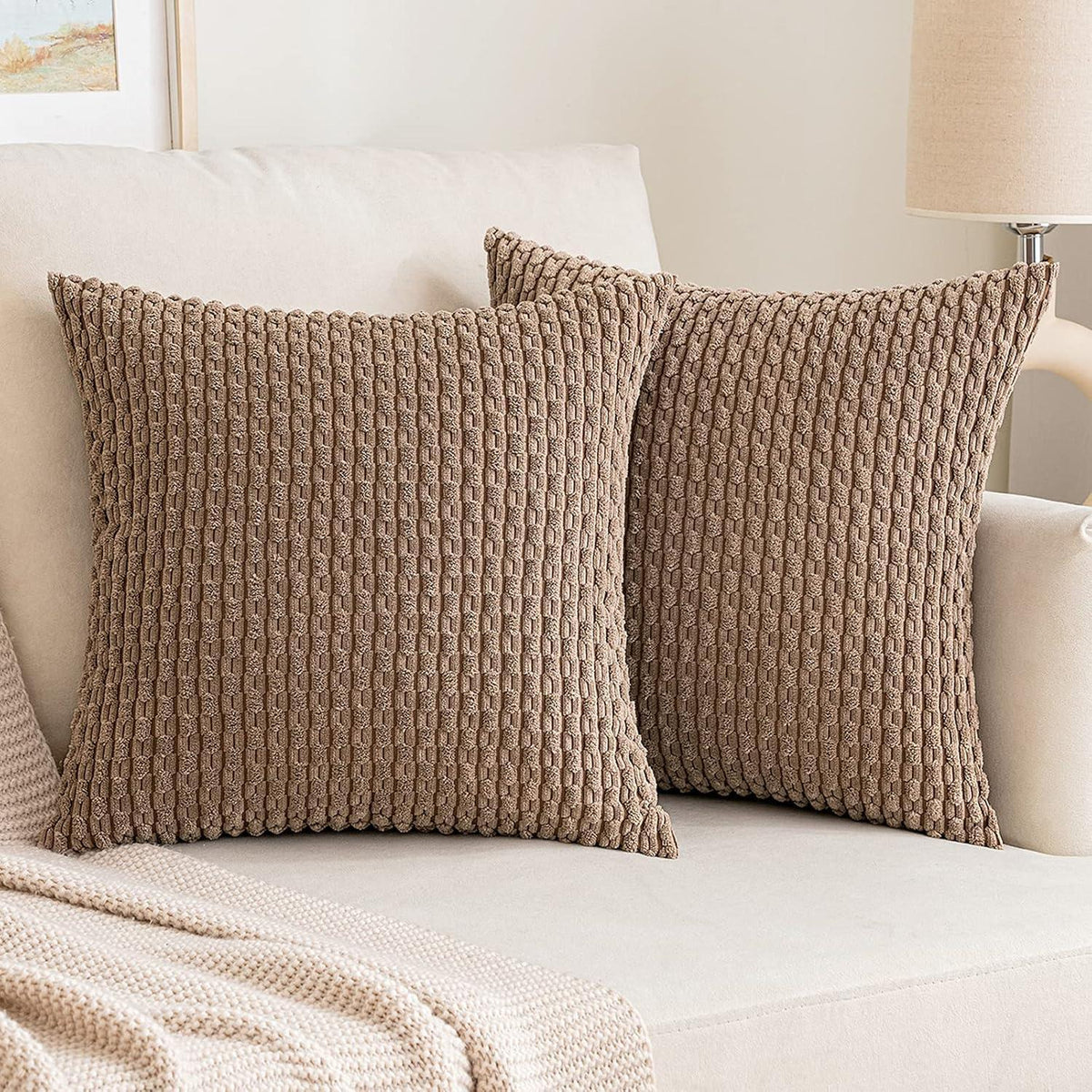 Kordsamt Kissenbezüge 45x45 cm 2er Set Dekorative Sofakissen Braun