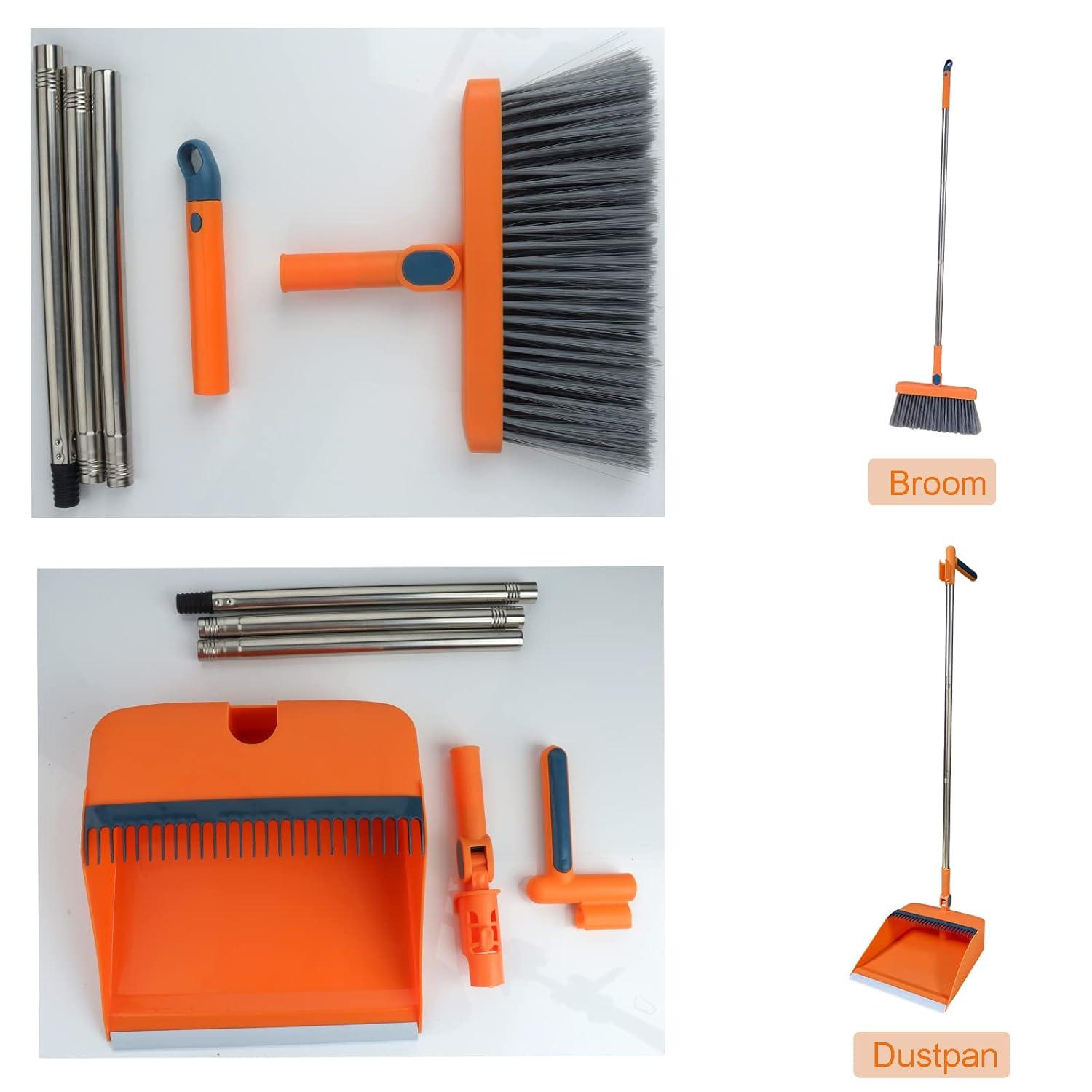 Kehrschaufel Set Besen Langstiel Haushalt Reinigung Sweep Orange