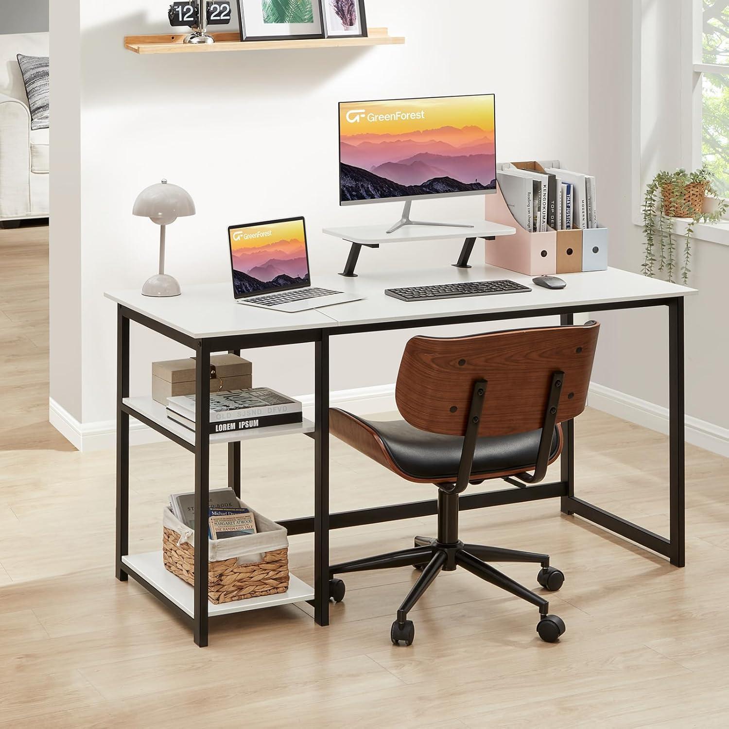 Schreibtisch 140cm mit Stauraum und Monitorständer Weiß Home Office