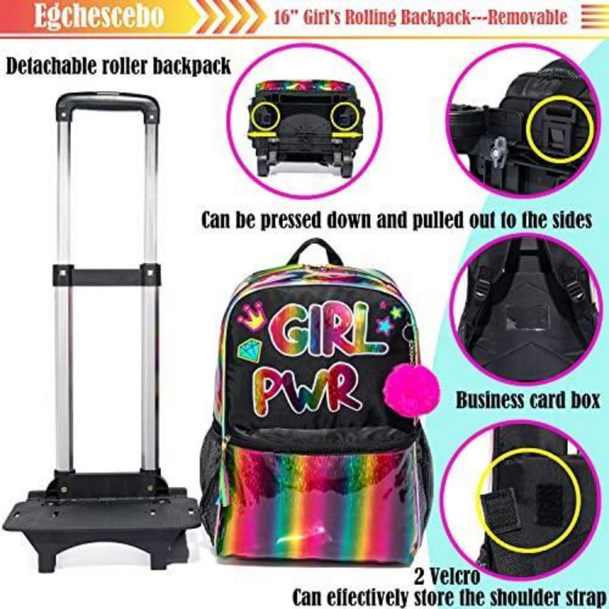 Kinder Rollkoffer Rucksack Set für Mädchen Rosa & Schwarz