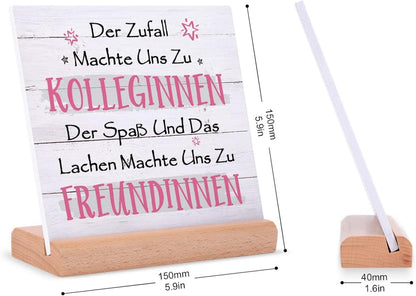 Abschiedsgeschenk Kollegen Holz Acryl Tischdekoration 18 x 18 cm