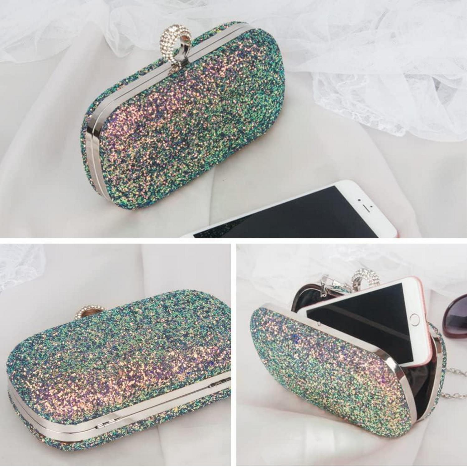 Glitzer Clutch Abendtasche Handtasche Strass Umhängetasche