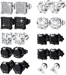 10 Paar Schwarze Diamant Ohrstecker Set für Männer Frauen