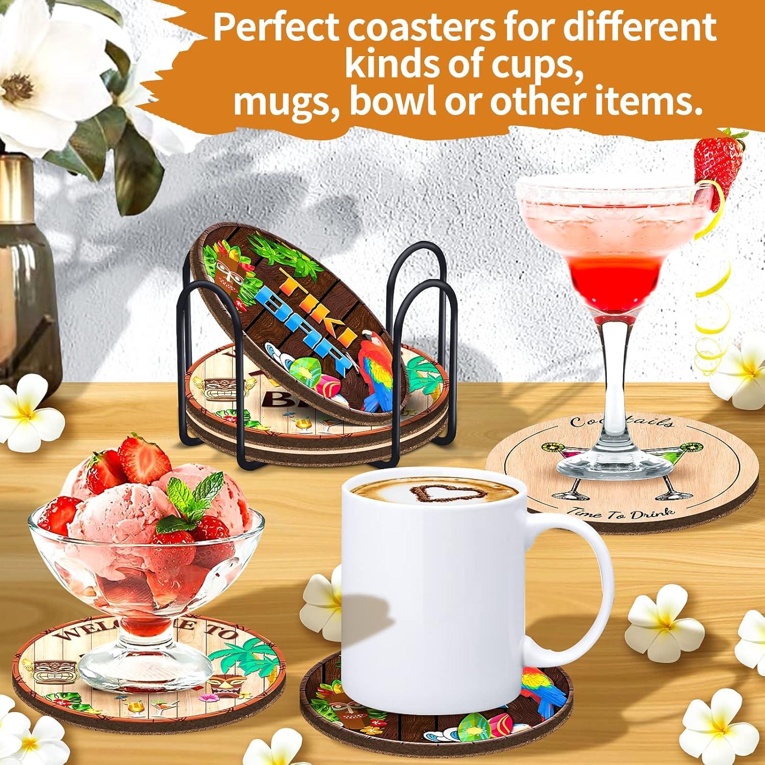 Getränkeuntersetzer 6er Set Kork saugfähig Tiki-Bar-Designs