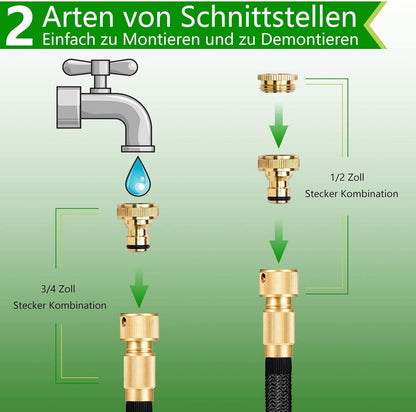Gartenschlauch 15M Flexibel Wasserschlauch 8 Funktionssprühdüsen 3/4 1/2 zoll