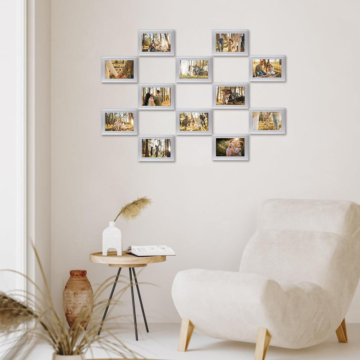 Bilderrahmen Set 12x 10x15 cm Silber Plexiglas Fotos Collage Wand Tisch