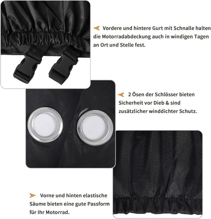 Motorrad Abdeckplane Wasserdicht 420D Oxford Winterfest mit Aufbewahrungstasche