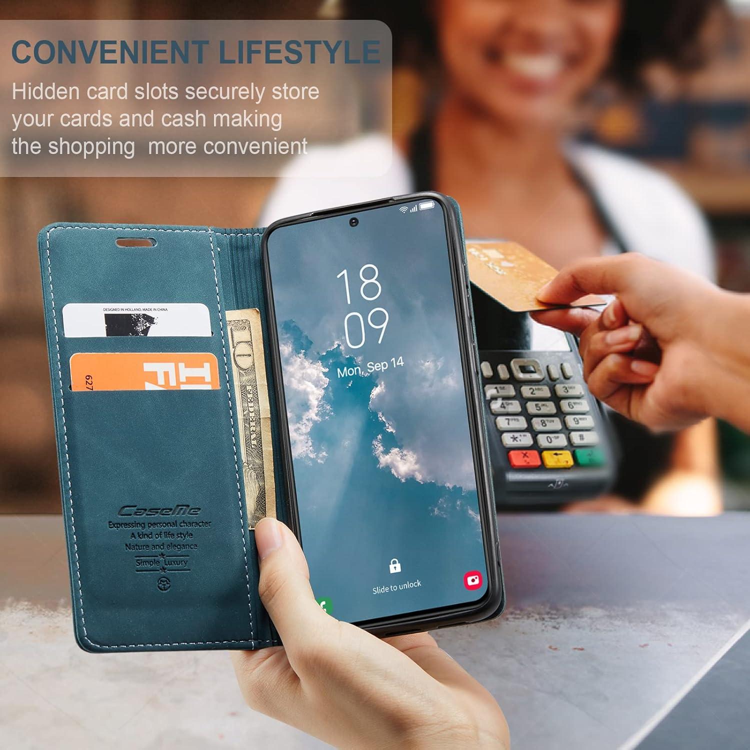 Samsung Galaxy S23 Handyhülle Leder Flip Case Blaugrün 360° Schutz Standfunktion