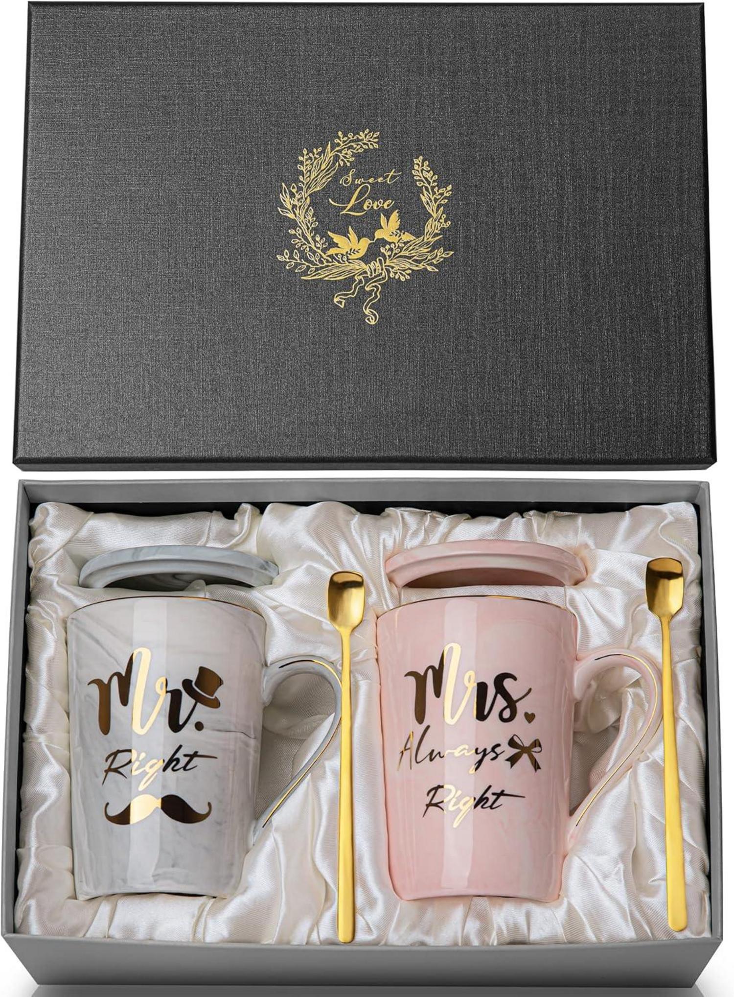 Personalisierte Hochzeitstassen für Brautpaar - Rosa/Grau Marmor