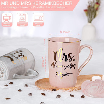 Personalisierte Hochzeitstassen Set Muster Rosa und Grau