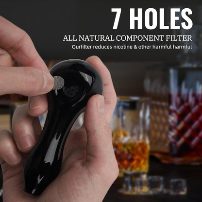 Glaspfeife 11 cm Schwarz 7 Löcher Glaslöffel Hitzebeständig & Leicht