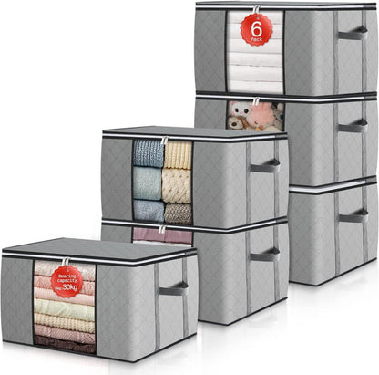 Aufbewahrungsbox mit Deckel und verstärkten Griffen, 6er-Set Grau