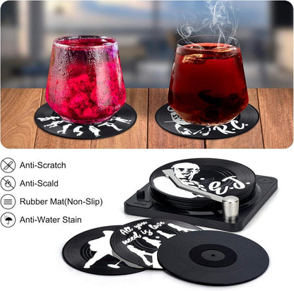 Vinyl Schallplatte Untersetzer Set 6er Retro Musik Gläser Getränk Bar Büro