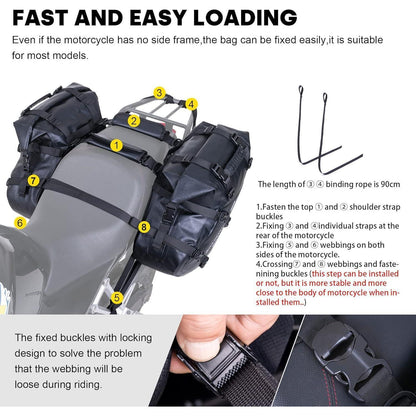 Wasserdichte Motorrad-Satteltaschen 36L – Gepäckträgertasche Schwarz