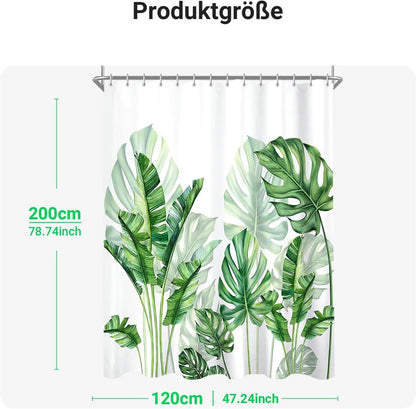 Duschvorhang 120x200 Grün Blätter Wasserdicht Antischimmel