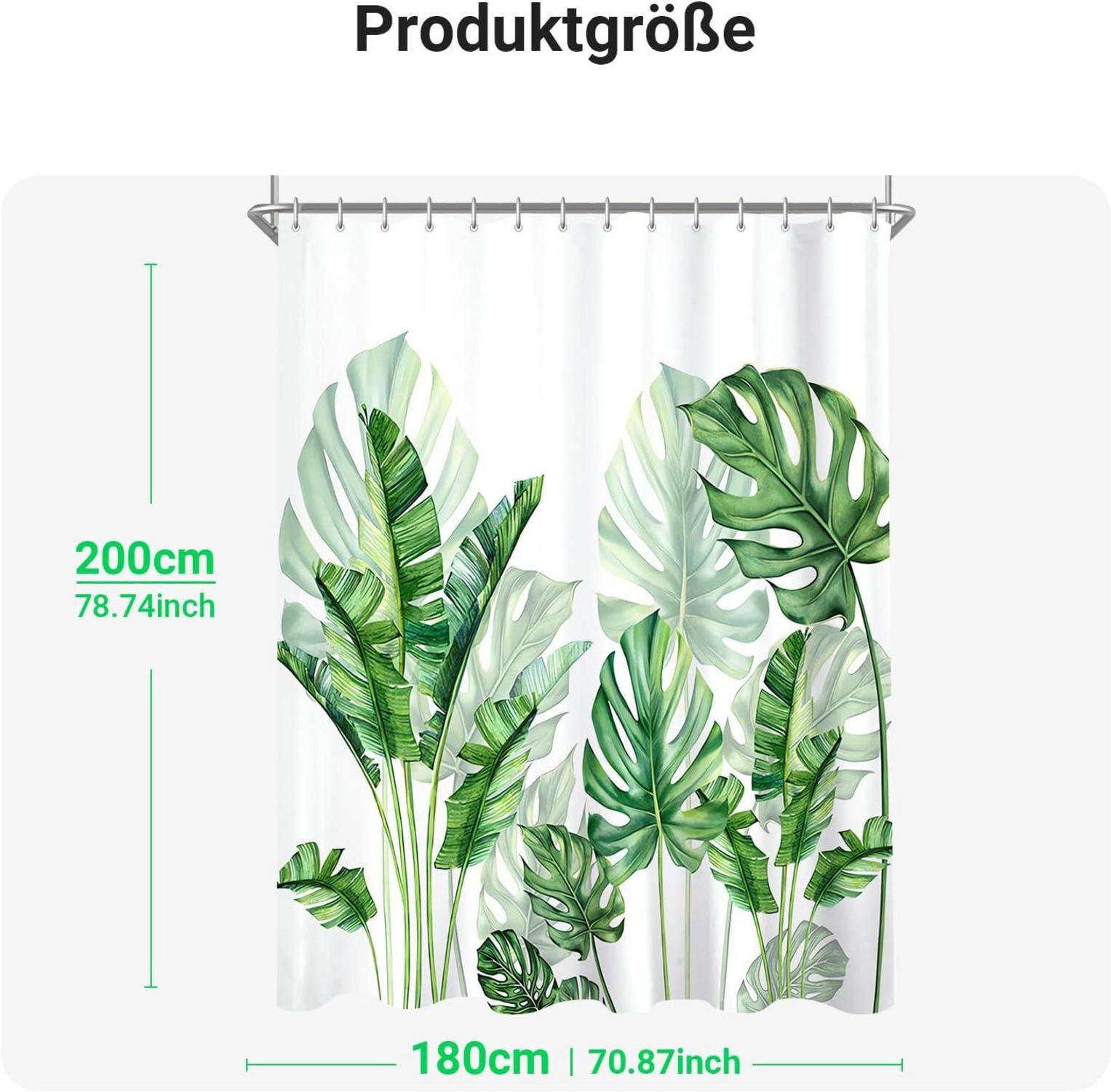Duschvorhang Grün Blätter 180x200 Antischimmel, Waschbar Polyester