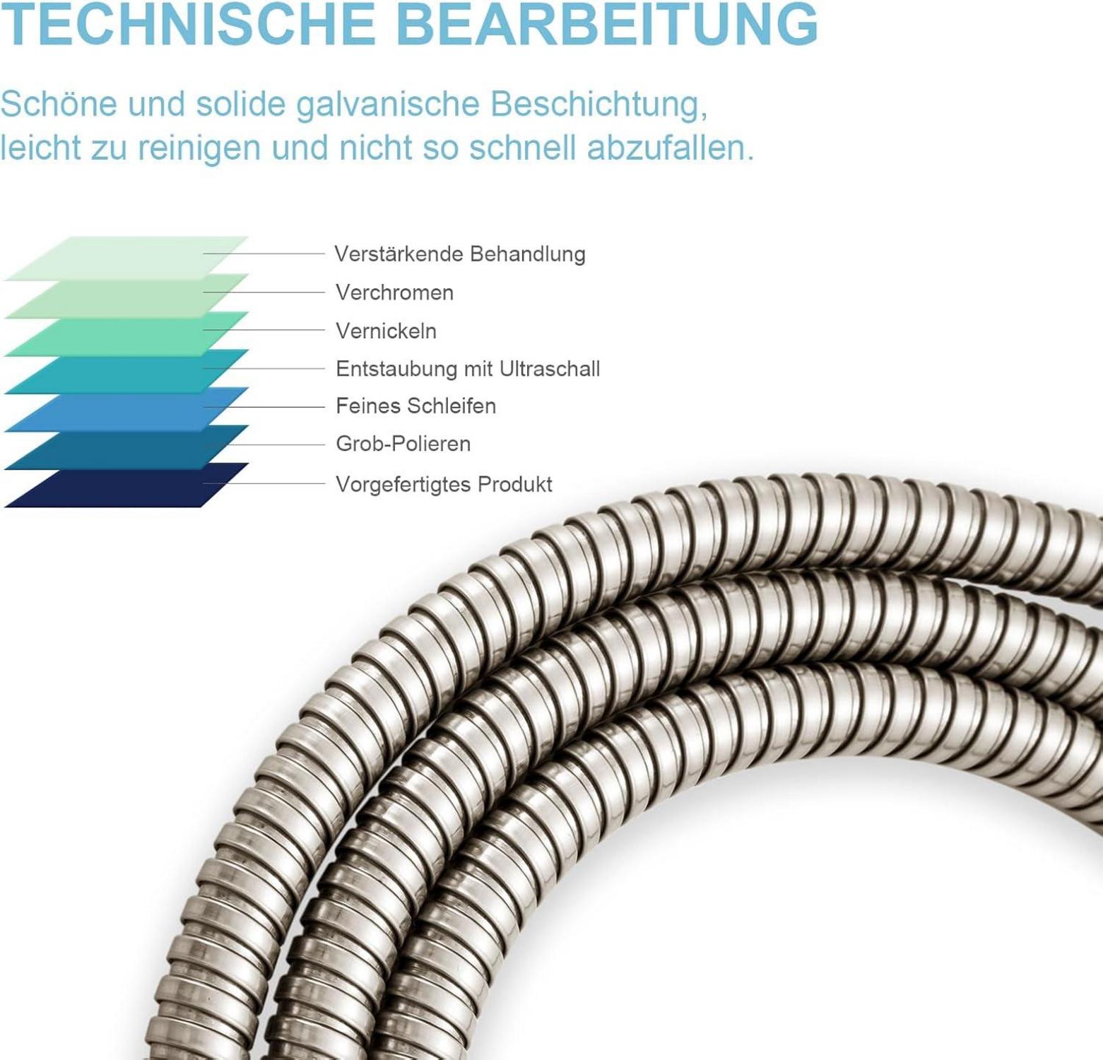 Duschschlauch Edelstahl Hochdruck Knickschutz Badarmaturen Nickel 2,5m