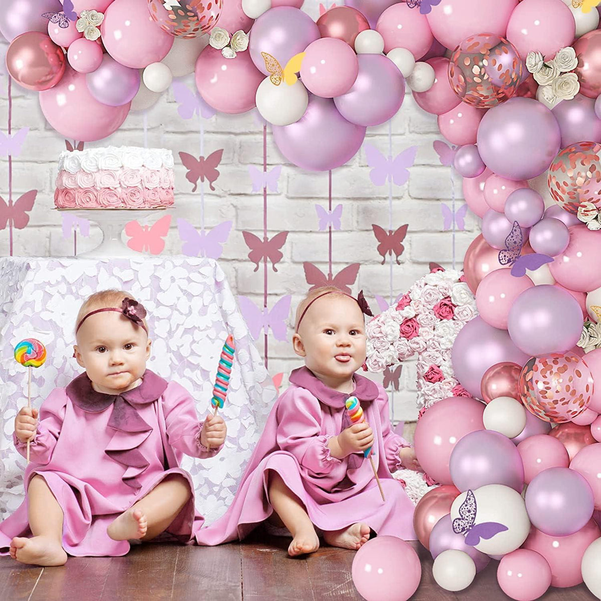 Luftballon Girlande Rosa Lila Weiß 130 Stück Metallic Goldråße
