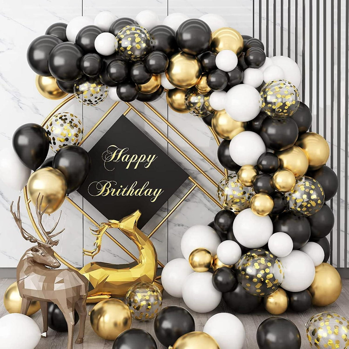 Schwarz Gold Luftballon Girlande Set 120-tlg. für Partydekoration