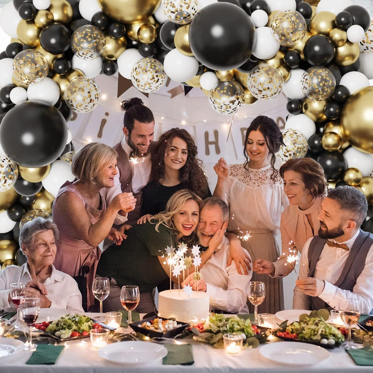 Luftballon Girlande Schwarz Gold 120er Set - Party Deko Baby Shower Hochzeit