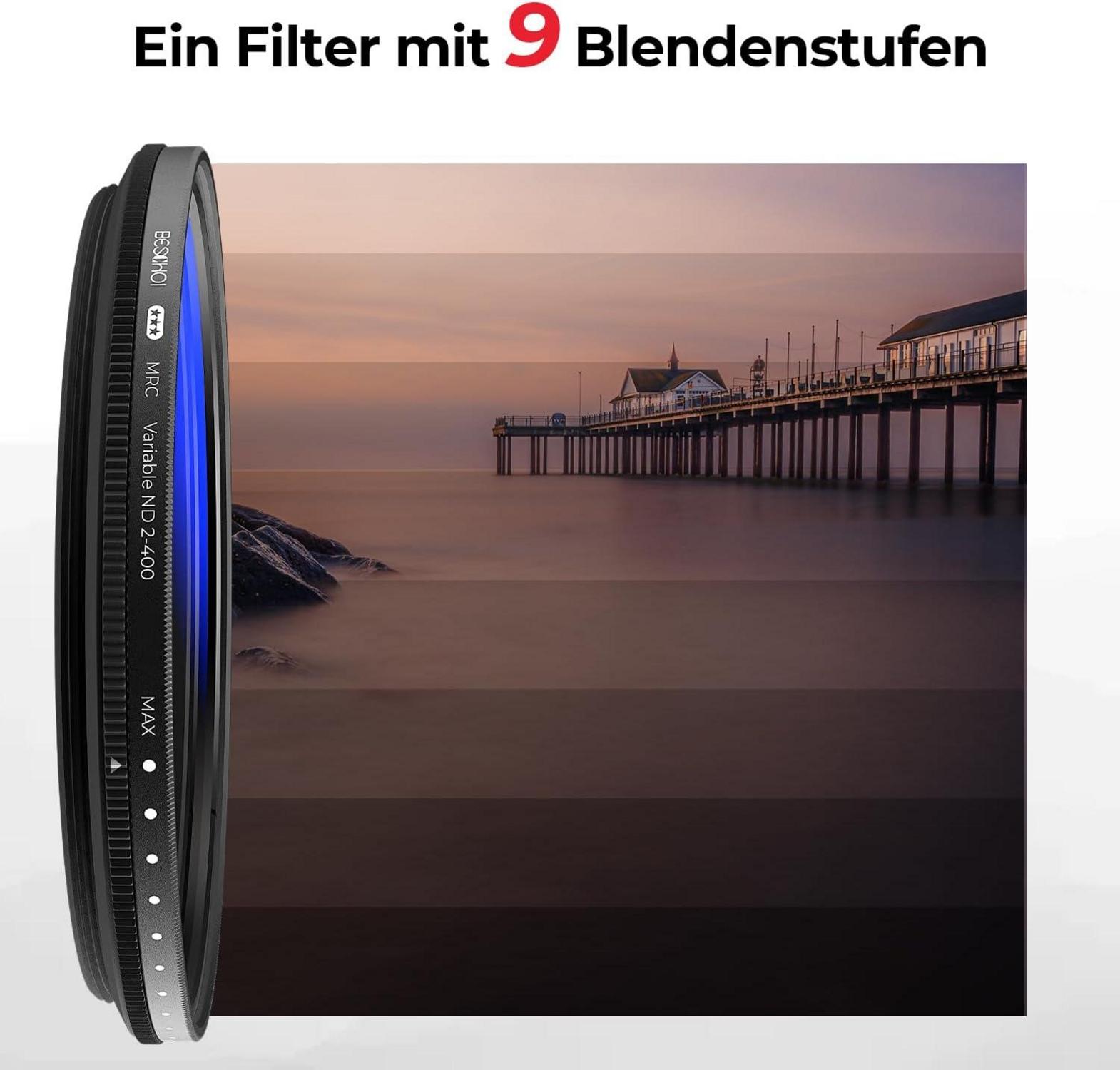 Beschoi 49mm Variabler ND Filter ND2-ND400 1-9 Stufen wasserfest & kratzfest