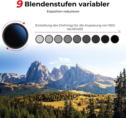 67mm Variabler ND Filter ND2-ND400 1-9 Stufen Graufilter mit 42