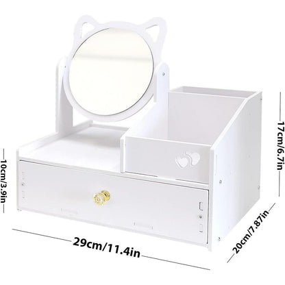 Kosmetik Organizer mit 360° drehbarem Spiegel, Weiß