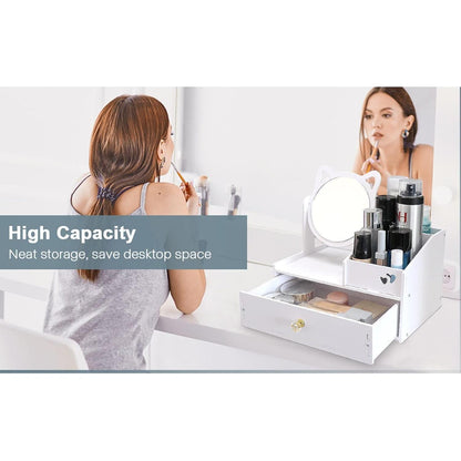 Kosmetik Organizer mit 360° drehbarem Spiegel, Weiß