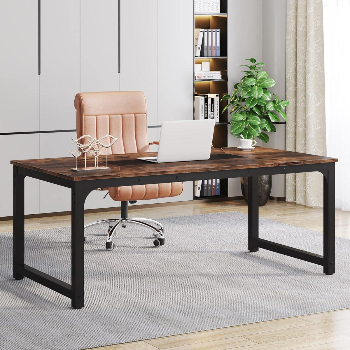 Großer Schreibtisch 180x90cm – Rustikales Braun für Home Office