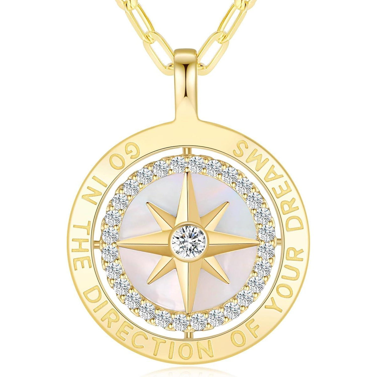 Silber 925 Kompass Halskette Damen mit Zirkonia & Geschenkbox