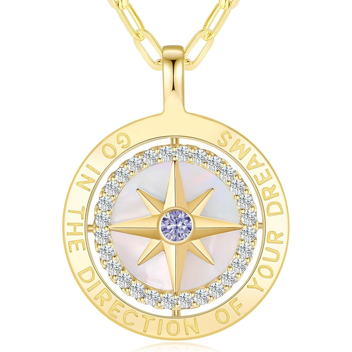 Silber 925 Kompass Halskette Damen mit Zirkonia & Geschenkbox