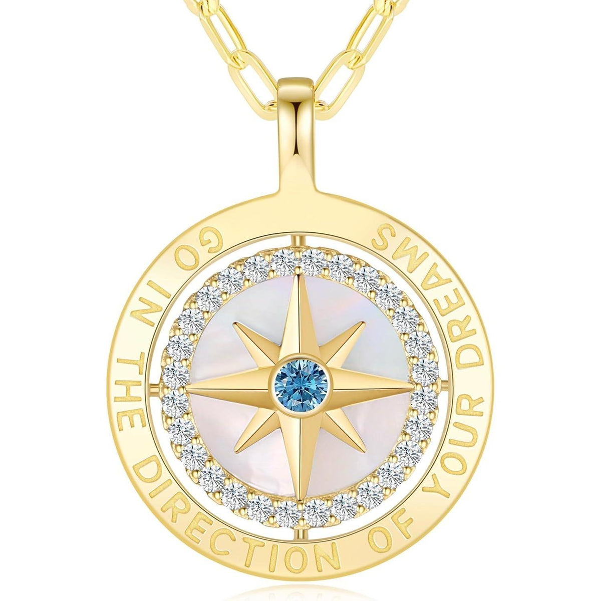 Silber 925 Kompass Halskette Damen mit Zirkonia & Geschenkbox