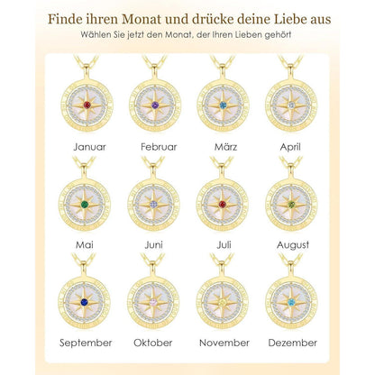 Silber 925 Kompass Halskette Damen mit Zirkonia & Geschenkbox