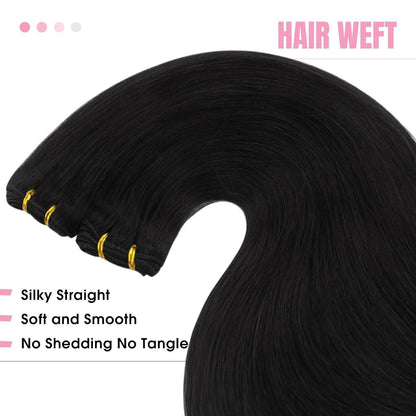 Echthaar Tressen Schwarz 35cm - 100g Weft Extensions