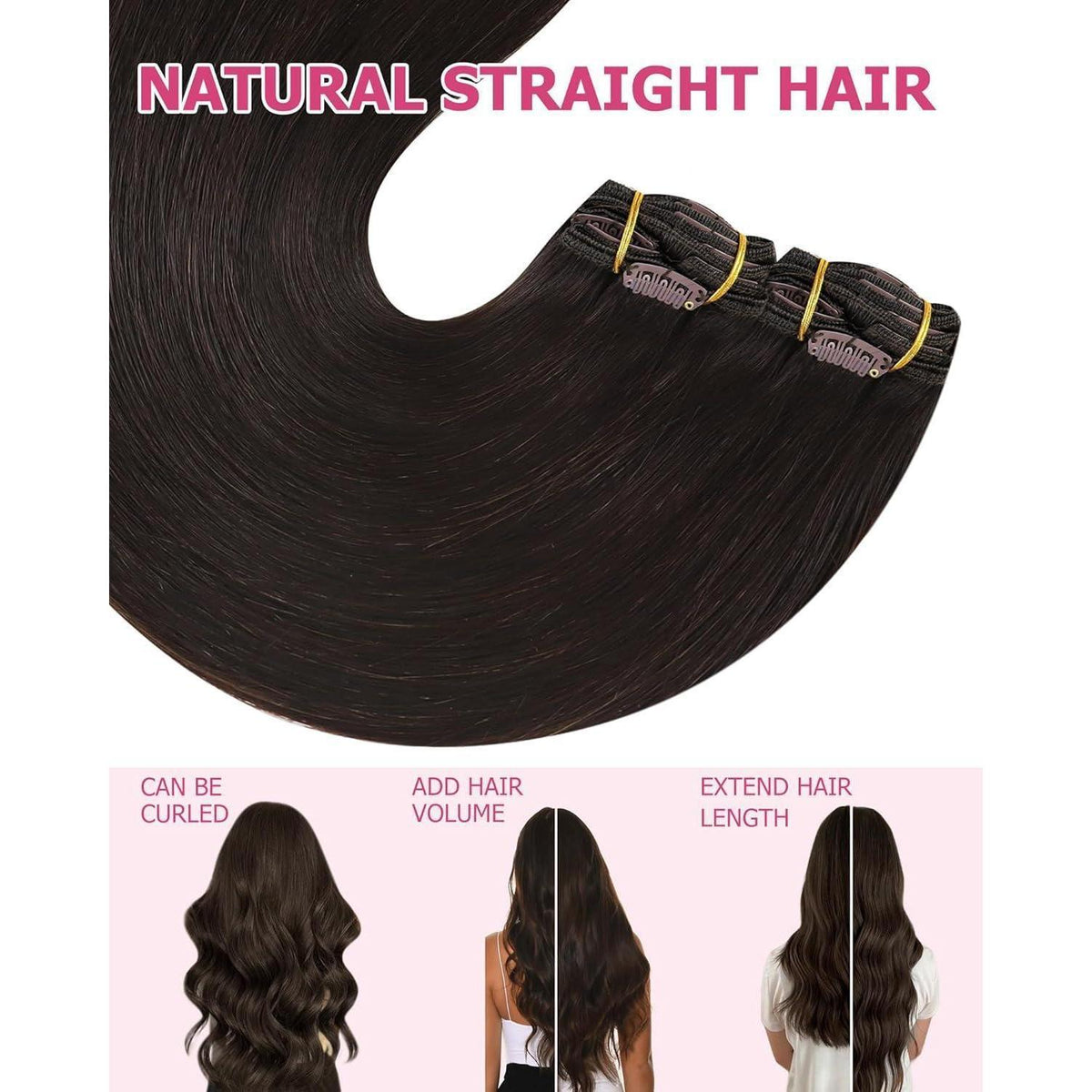 Clip-in Echthaarverlängerung Braun 45cm – Volumenspendend & Stylingfähig