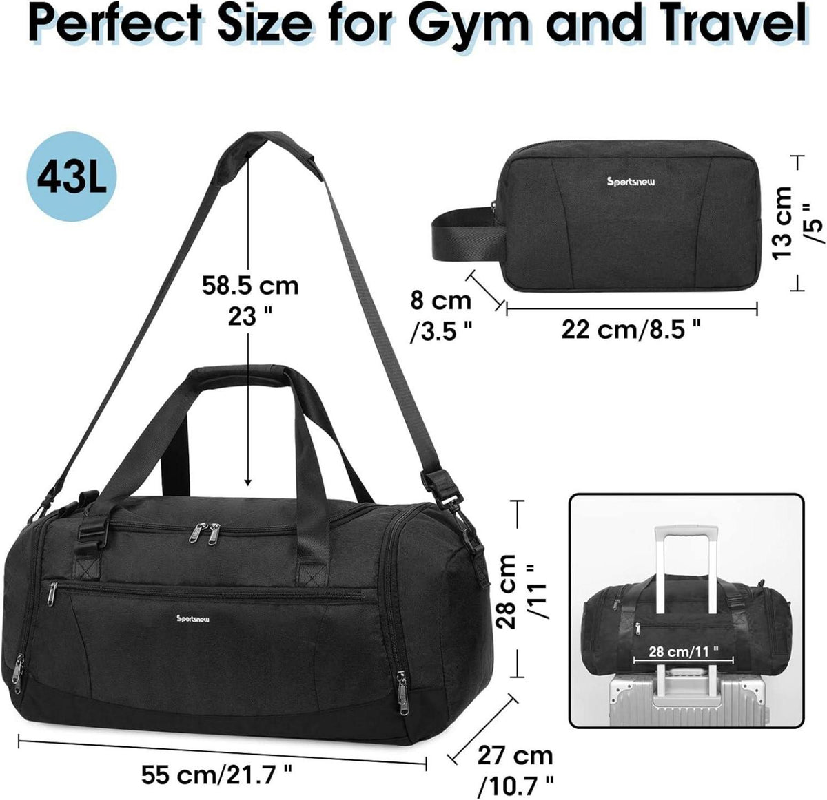 Sporttasche Rucksack Herren Reisetasche Schuhfach Nassfach Kulturbeutel Schwarz