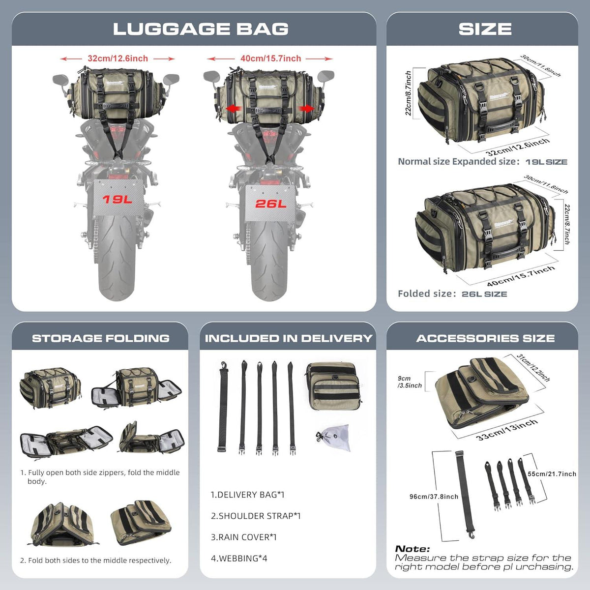 Motorrad Sitztasche 26L Wasserdicht Rücksitz Hecktasche